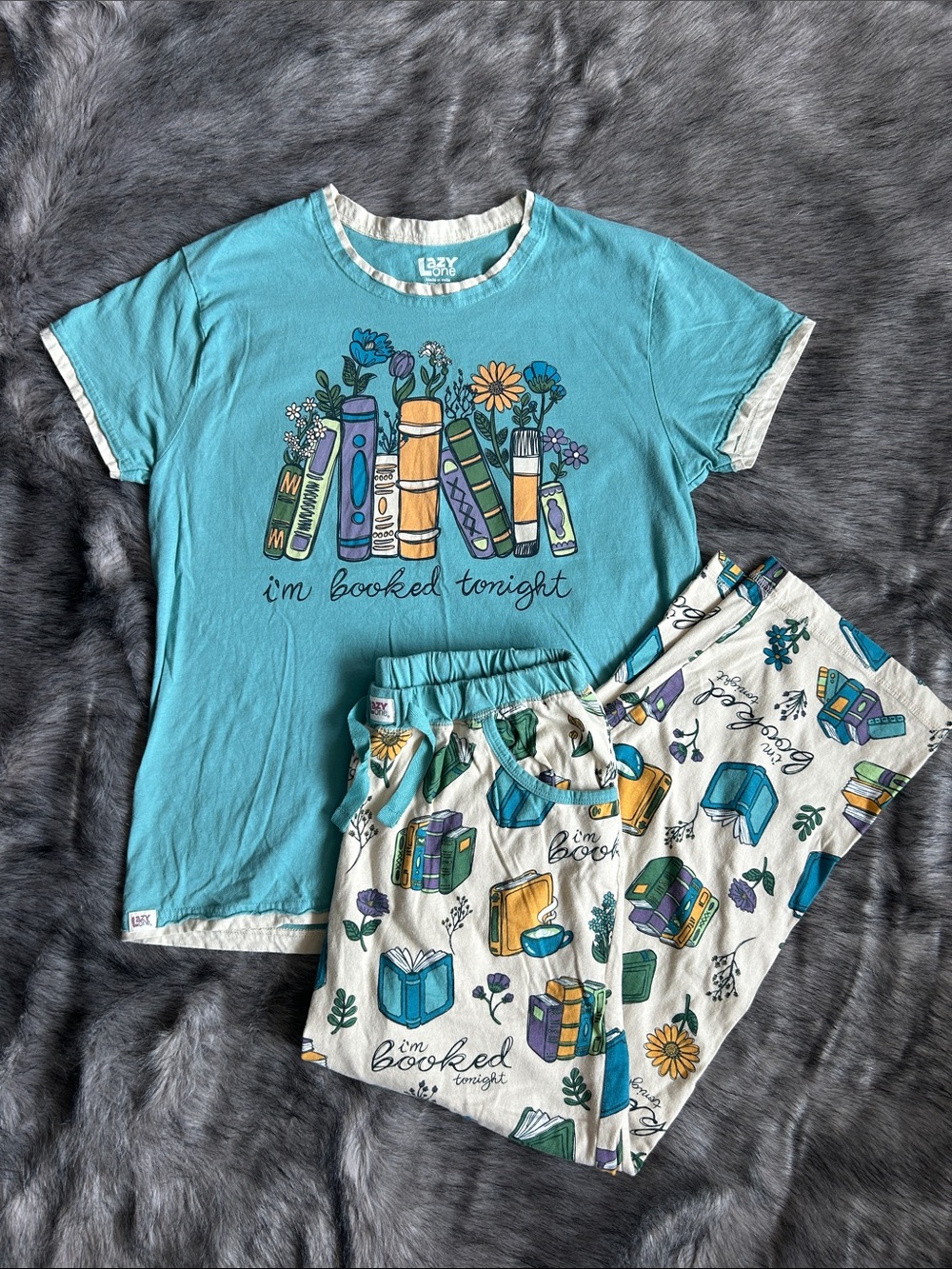 Lazy One Booked Tonight Women's Regular Fit PJ Set Size Small Book Reading